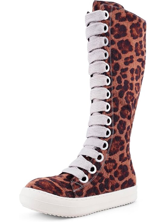 Shoes - 🆕Women's Leopard Knee-High School Bicycling Boots Thick Laces Comfort